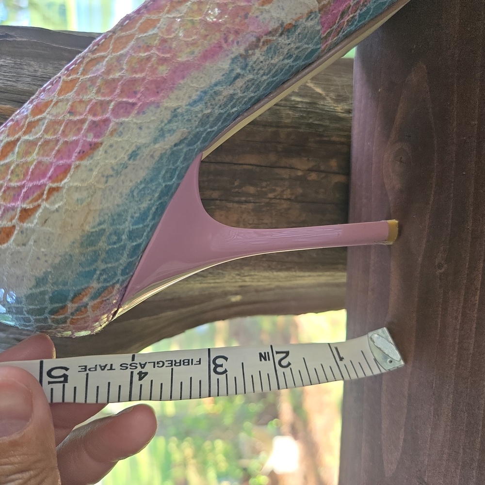 Baker's Princess Pastel Pink And Blue Snakeskin Leather Peep Toe High Heel - Picture 10 of 13